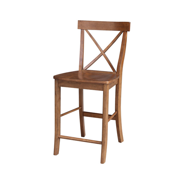 International Concepts X-Back Counter Height Stool, 24" H, Distressed Oak S42-6132